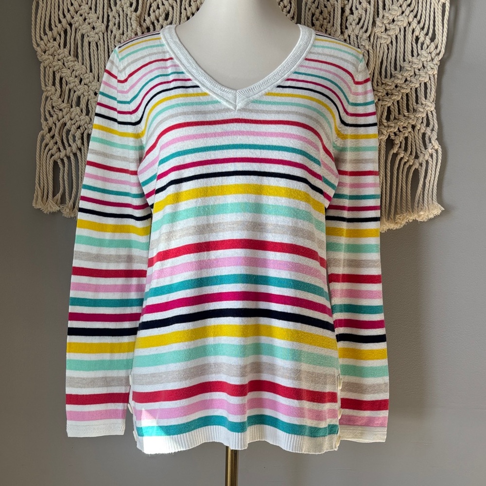 Talbots Colorful Striped V-Neck Sweater